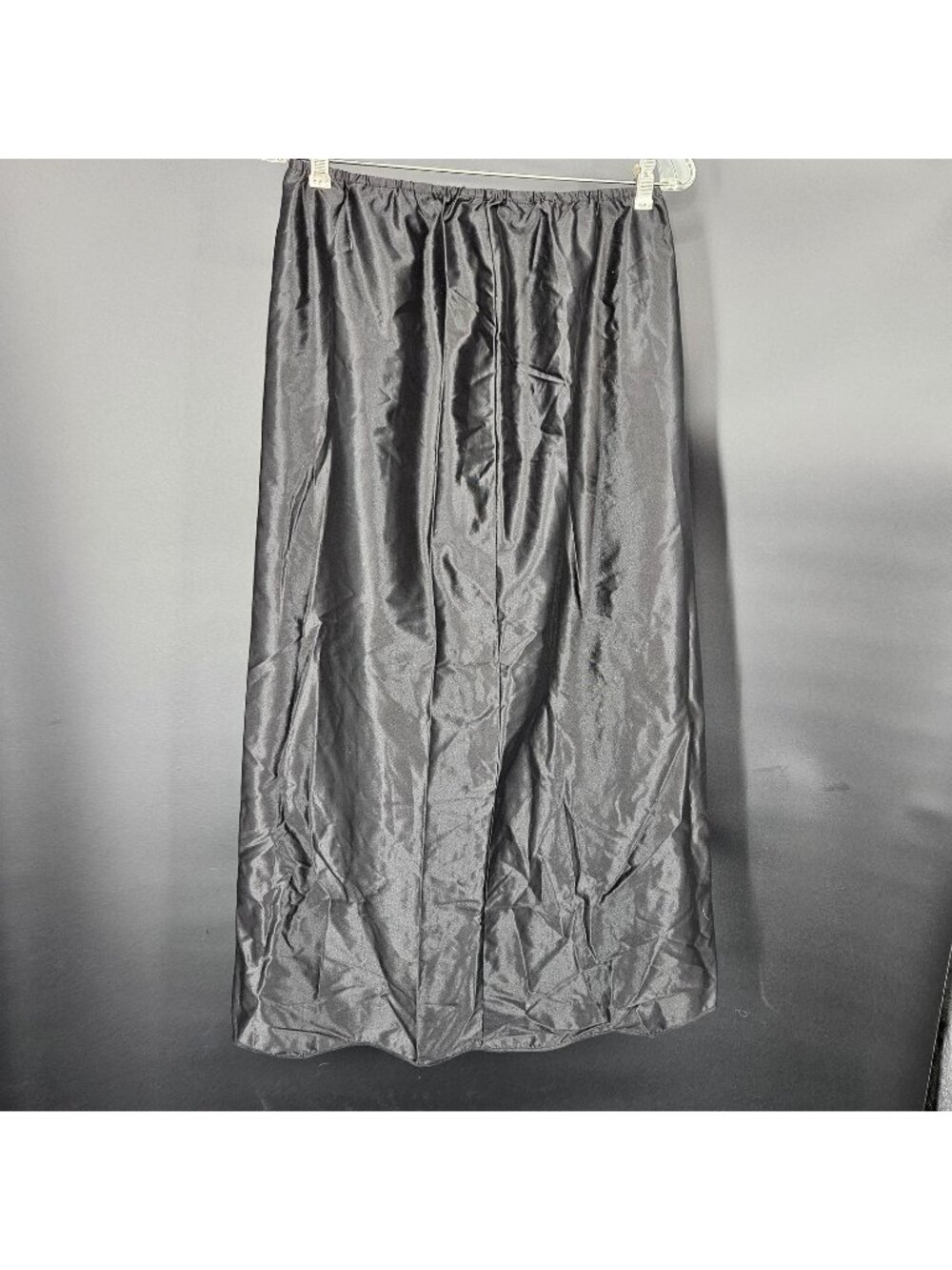 Vintage Maxi Slip Skirt Womens Medium Black Long Elastic Waist Slit Underskirt